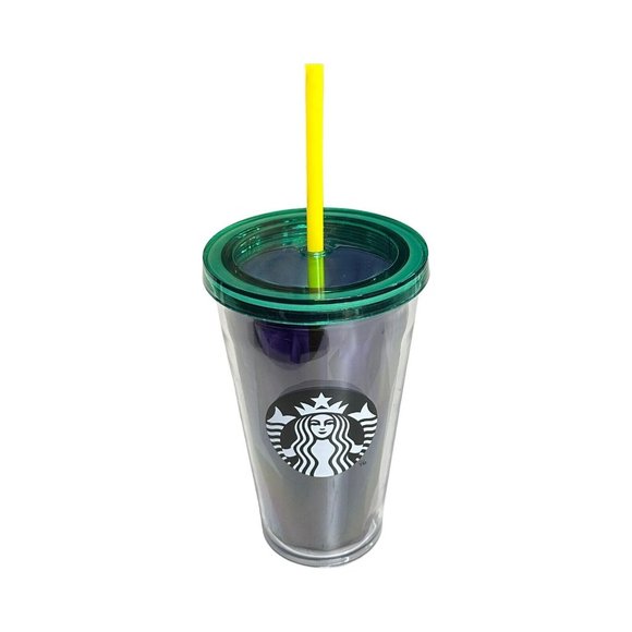 NWT Starbucks 16 oz Cold Cup Tumbler Prism Foil Purple Green Yellow Mardi Gras - Picture 4 of 12